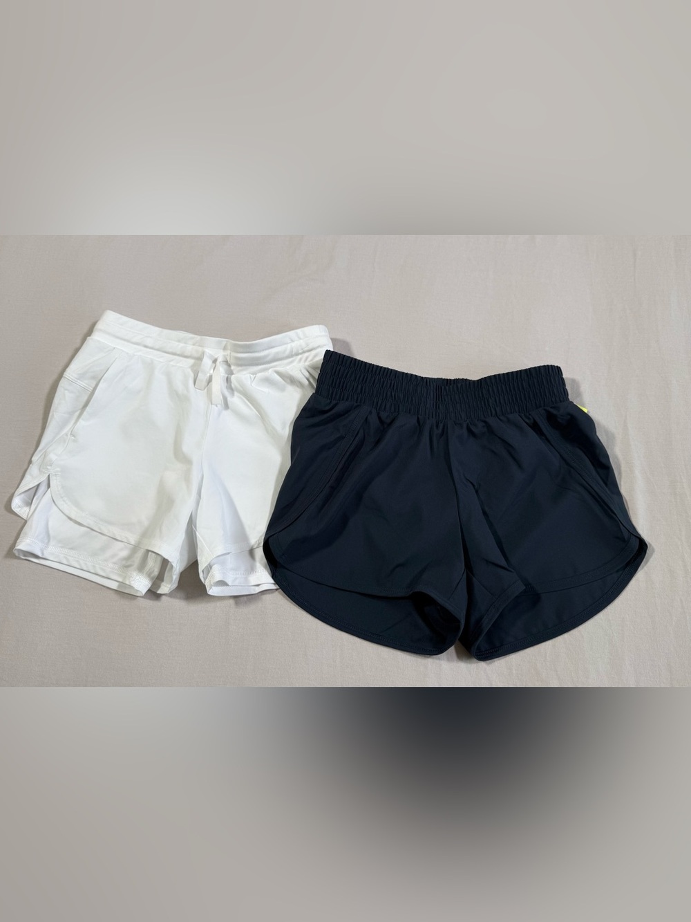 2 pair of Girls all in motion Athletic Shorts - White and Navy Blue